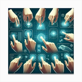 Hands Touching Touch Screen Icons Canvas Print