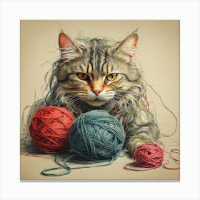 Cat With Yarn 7 Canvas Print