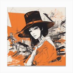 A Silhouette Of A Boy Wearing A Black Hat And Laying On Her Back On A Orange Screen, In The Style Of Canvas Print