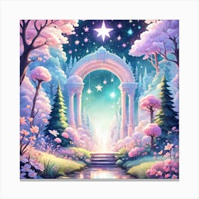 A Fantasy Forest With Twinkling Stars In Pastel Tone Square Composition 163 Canvas Print