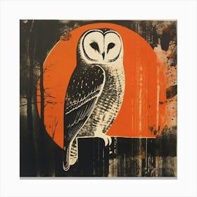 Retro Bird Lithograph Barn Owl 2 Canvas Print