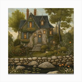 Cottage By The Pond Canvas Print