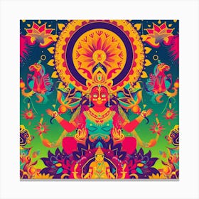 Durga Puja Themed Banner Texture With Goddess Durga Canvas Print