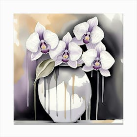 Orchids In A Vase Monochromatic Watercolor 2 Canvas Print