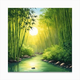 A Stream In A Bamboo Forest At Sun Rise Square Composition 360 Canvas Print