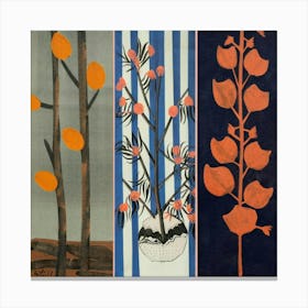 A wall painting divided into three equal parts, each part containing a type of plant 4 Canvas Print