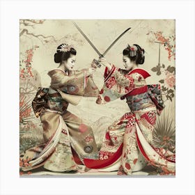 Two Geishas Fighting Canvas Print