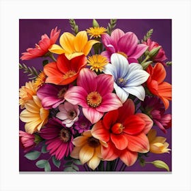 Colorful Flowers In A Vase Canvas Print