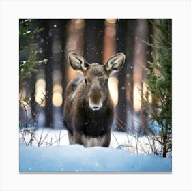 Firefly Whimsical Baby Moose In A Festive Winter Forest 25528 (2) Canvas Print