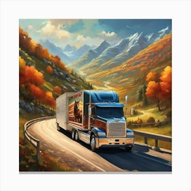 Semi Truck Driving Down The Road Canvas Print