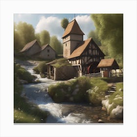 Village By A Stream Canvas Print