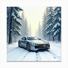 Modern Luxury Vehicle In A Serene Winter Forest, Watercolor Painting 1 Canvas Print