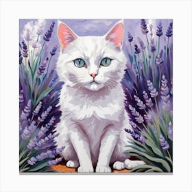 White Cat In Lavender Canvas Print