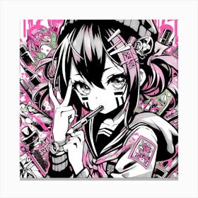 Anime Girl Graffiti Style PInk Canvas Print
