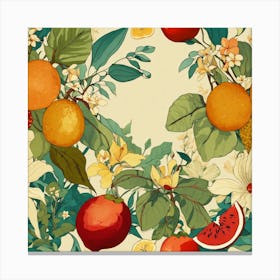 Seamless Pattern With Fruits And Flowers 1 Canvas Print