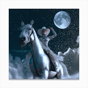 AI Digital Art | The Renaissance Rider -  Cowgirl On Horse Riding At Night | Wilfredo x DALL-E Canvas Print