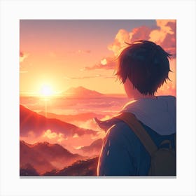Boy Looking At The Sunset Beautiful Anime Japanese Canvas Print