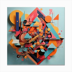 A dynamic abstract artwork with bold geometric shapes, vibrant colors, and intricate patterns. The composition should have a modern, minimalistic feel with a focus on symmetry and contrast 1 Canvas Print