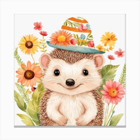 Floral Baby Hedgehog Nursery Illustration (24) Canvas Print