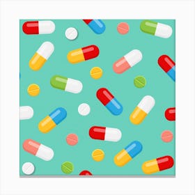 Pills Medicines Seamless Pattern Blue Background Canvas Print