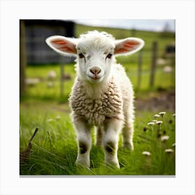 Young Cute Grass Farming Animal Farm Field Fur Wool Farm Animal Baby Countryside Little (2) Canvas Print