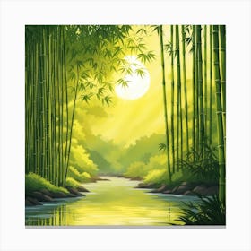 A Stream In A Bamboo Forest At Sun Rise Square Composition 68 Canvas Print