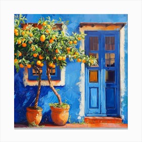 Orange Tree And Blue Door Canvas Print