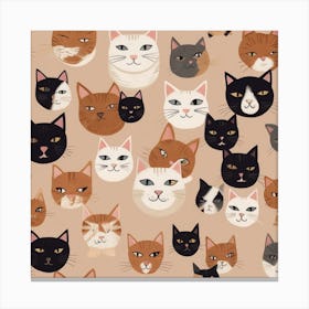 Cat Faces Seamless Pattern Canvas Print
