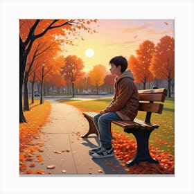 Alone Boy In Whimsical Scene Art Print (2) Canvas Print