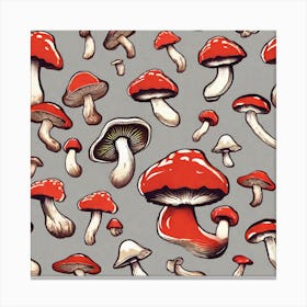 Red Mushrooms On A Gray Background Canvas Print