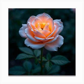 An Enchanted Rose With Petals That Glow Softly In A Moonlit Garden Canvas Print