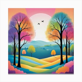 Colorful Landscape With Trees Canvas Print