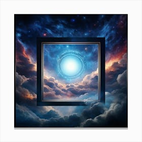 Surreal Visualization Of A Geometric Portal Like A Window Into A Dreamy Abstract Sky Filled With Sw (6) Canvas Print