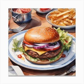 Hamburger And Fries 31 Canvas Print