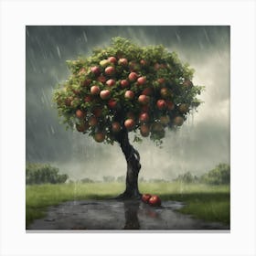 Apple Tree In The Rain Canvas Print