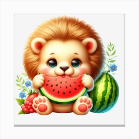 Lion Eating Watermelon Canvas Print