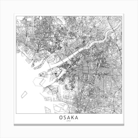 Osaka White Map Square Canvas Print