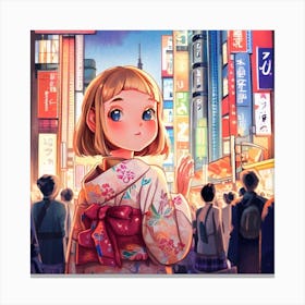 Girl In Kimono Canvas Print
