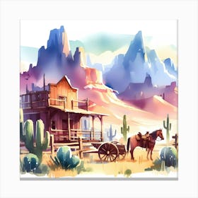 Watercolor Cowboy House Canvas Print