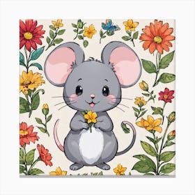 Mouse With Flowers Canvas Print