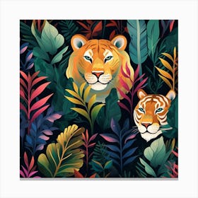 Seamless Pattern With Tigers And Leaves Canvas Print