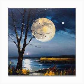 Full Moon Over The Water Canvas Print