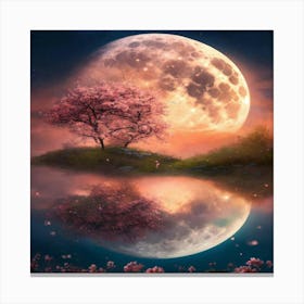 Full Moon And Cherry Blossoms Canvas Print