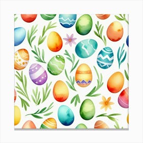 Pattern With Easter Eggs, Flowers And Leaves, In A Watercolor Painting Style Toile