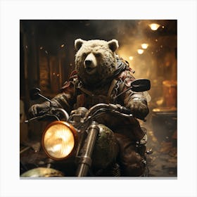 Bear On Motorcycle Canvas Print