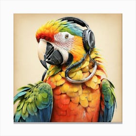 Parrot With Headphones 4 Canvas Print