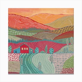 Warm Landscape And Farm House Square Canvas Print