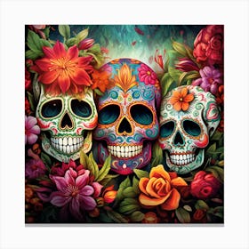 Maraclemente Many Sugar Skulls Colorful Flowers Vibrant Colors 1 Canvas Print