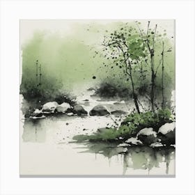 Watercolor Of A Stream Canvas Print