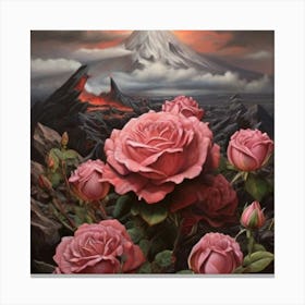 volcano and flowers Canvas Print